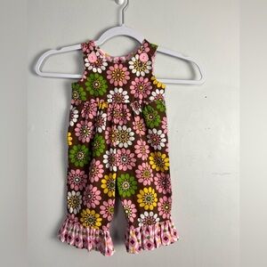 Kelly’s kids brown pink and green floral jumper with flare size 6m